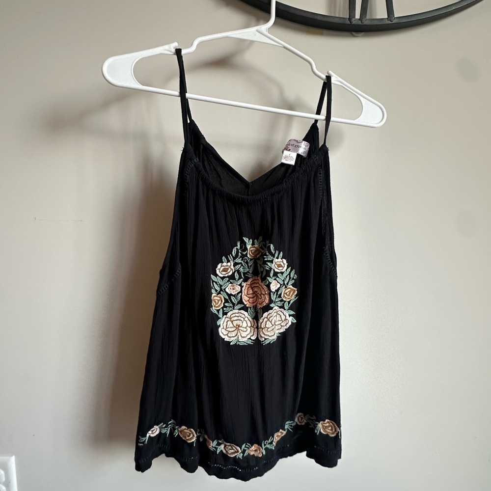 Black tank with embroidery. Size small.